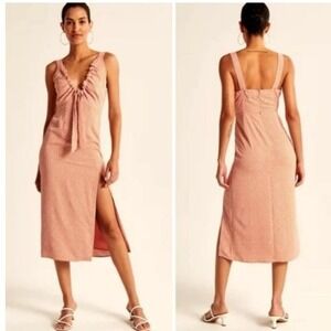 Abercrombie & Fitch Geometric Tie Front Midi Dress Terracotta Tan White Small